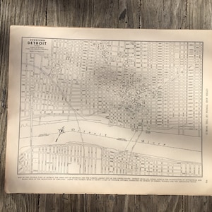 Mapa vintage de Detroit de 1939, arte de la ciudad de Detroit Michigan, decoración rústica
