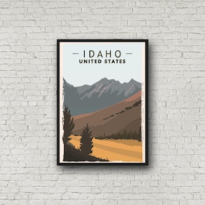 Idaho Print Travel Gift, Rustic State Wall Art, Vintage Style Idaho Poster