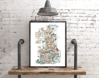 Impresión de mapa de viaje de Finlandia, arte mural vintage de Finlandia