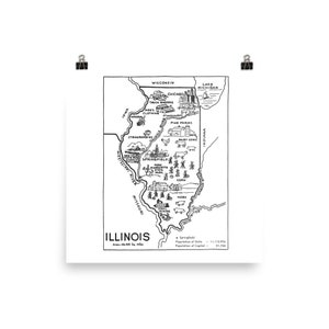Illinois Map Printable Art, DIGITAL Print Instant DOWNLOAD, 1950s State ...