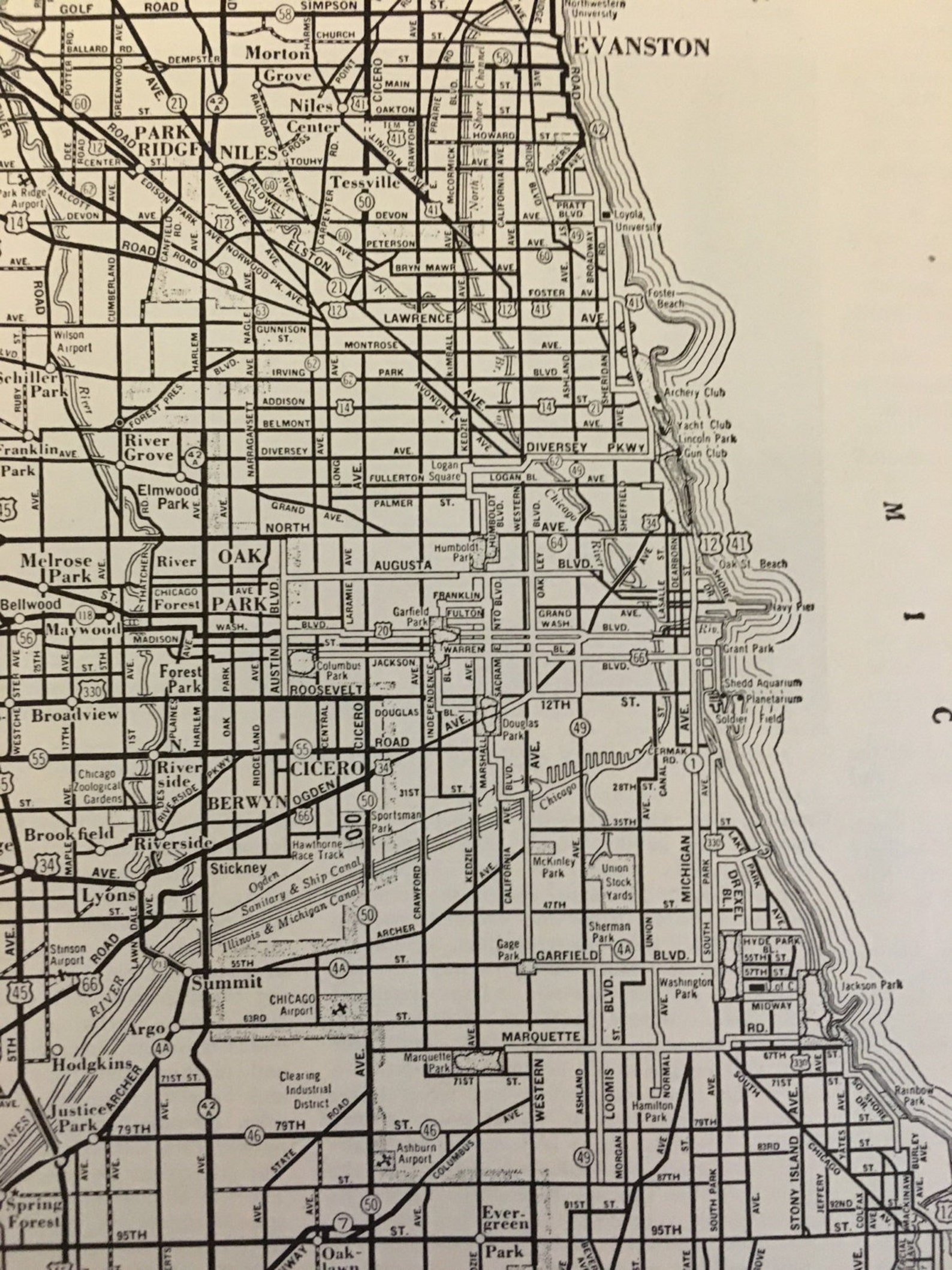 City of Chicago Map Wall Art / Vintage Map Decor / City Map of Etsy