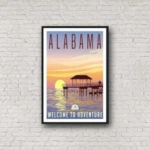 Póster de viaje de Alabama, decoración de pared vintage, regalo de Alabama