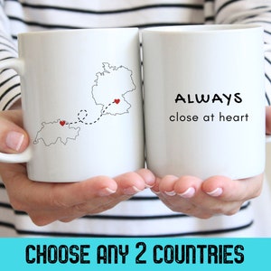 Land zu Land Becher Ferngeschenk, am Herzen nah personalisierte Miss You Mug