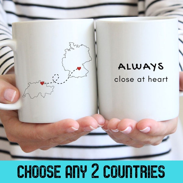Country to Country Mug Long Distance Friends Gift, Close at Heart Personalized Miss You Mug
