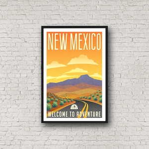 Impresión de póster de viaje de Nuevo México, arte estatal de estilo vintage