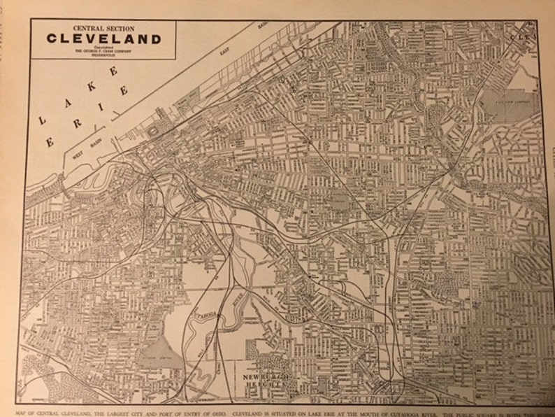 Cleveland Map Wall Decor Vintage Travel Map Wall Art 1939 Antique Atlas Page City Map of Cleveland Ohio