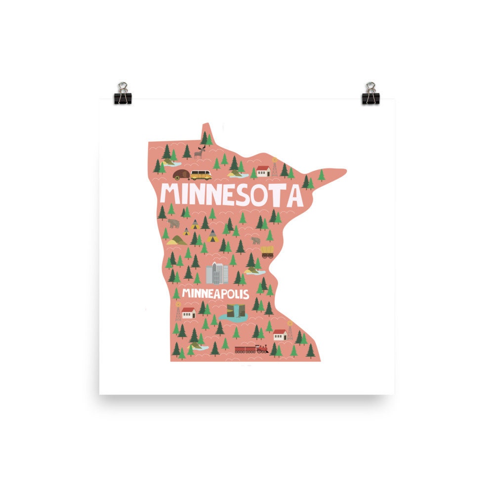 Minnesota Poster State Wall Art Print Nursery Room Home State | Etsy