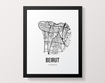 Beirut Map Travel Poster, City Map Lebanon Wall Art Print