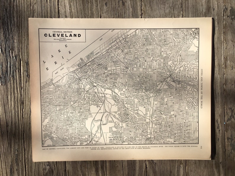 Cleveland Map Wall Decor Vintage Travel Map Wall Art 1939 Antique Atlas Page City Map of Cleveland Ohio