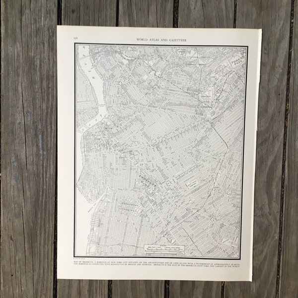Vintage Brooklyn Map Atlas Page from 1939, New York City Travel Decor