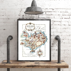 Vintage Iceland Map Print, Illustrated Wall Art from an Old Book Page