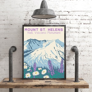 Mount St Helens Poster, Vintage Style Washington Travel Wall Art
