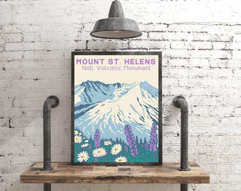 Mount St Helens Poster, Vintage Style Washington Travel Art