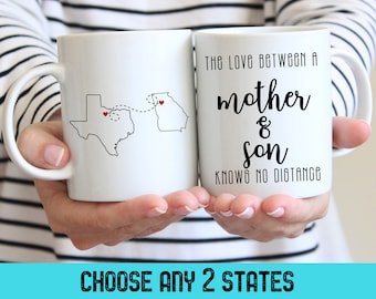 Mother and Son Mug Long Distance Gift, Two States Mom Son Coffee Cup