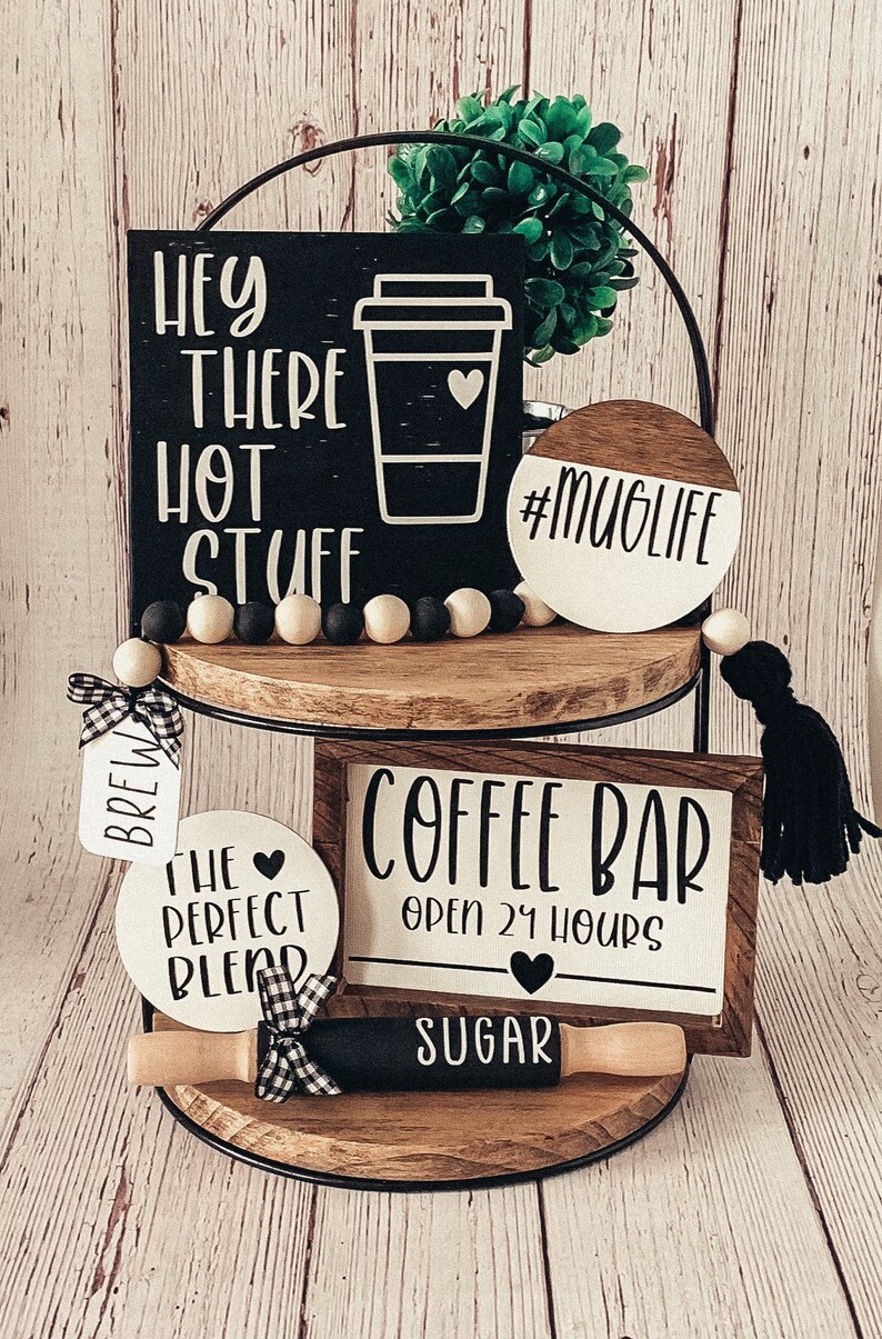 Coffee Bar Tiered Tray Decor Hey there hot stuff Etsy