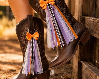 Western Boot Charms, Cowboy Boot Accessories, Lace Ribbon Boot Tassels, Pearl Bow Shoe Decor, Cowgirl Gift, Festival Boot Decoration