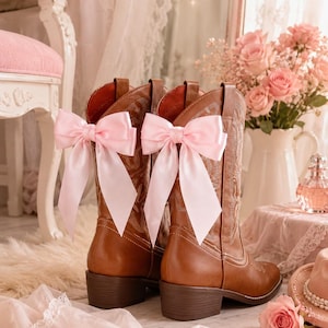 Cute Pink Ribbon Boot Bows, Coquette Shoe Accessories, Sweet Cowboy Boot Decor, Holiday Shoe Charms, Girly Festival Boot Decoration Gift
