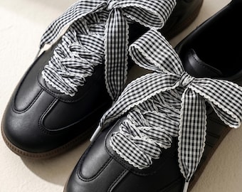 Boerenbont Lace Schoenveters Brede Geruite Lint Veters voor Sneakers Custom Coquette Schoensnaren Zwart-wit Geruite Sneaker Accessoires