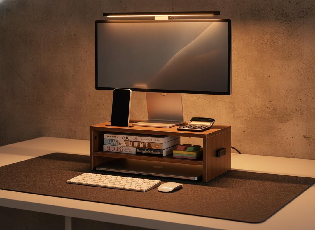 Walnut Monitor Stand Riser 2 Tier Desk Organizer Ergonomic Screen Shelf ...