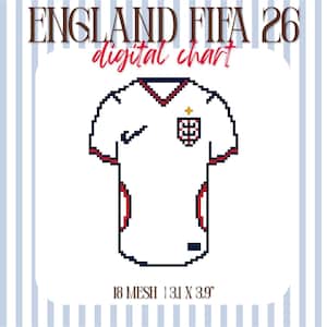 England Jersey FIFA World Cup 2026 Needlepoint Pattern 18 Mesh | Digital Stitch Chart (PDF)