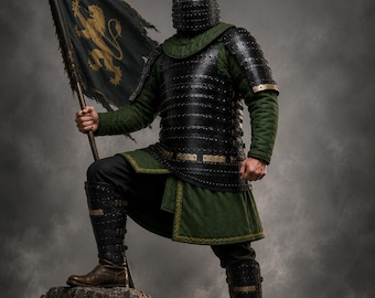 Conjunto de armadura laminar medieval negra con casco / Disfraz de guerrero vikingo / Traje de armadura para LARP / Armadura para recreación renacentista / Armadura de acero hecha a mano