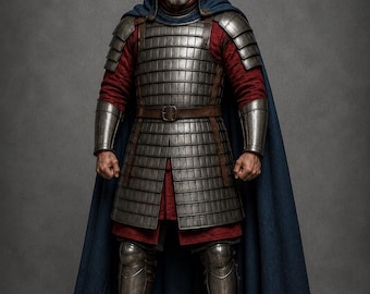 Conjunto de armadura medieval de acero para guerrero / Armadura laminar de caballero con casco y capa / Armadura para LARP y cosplay / Disfraz renacentista / Armadura hecha a mano