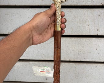 ヴィンテージアンティーク杖｜木製杖、真鍮製ハンドルノブ付きギフト｜木彫り手作り杖