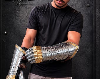 Guanteletes medievales de acero / Protección de manos de armadura de caballero gótico / LARP Cosplay / Armadura de brazo renacentista / Guanteletes hechos a mano