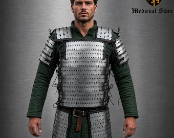 Coraza medieval con hombreras / Armadura de guerrero de acero hecha a mano / Armadura para LARP, cosplay, recreación histórica de Halloween y disfraces