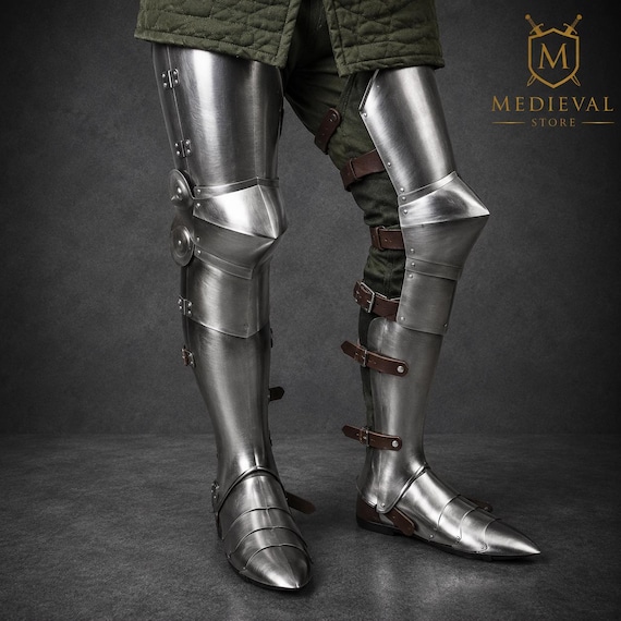 Steel Medieval Gothic Knight Leg Armor Set Full Steel Greaves for Cosplay & LARP