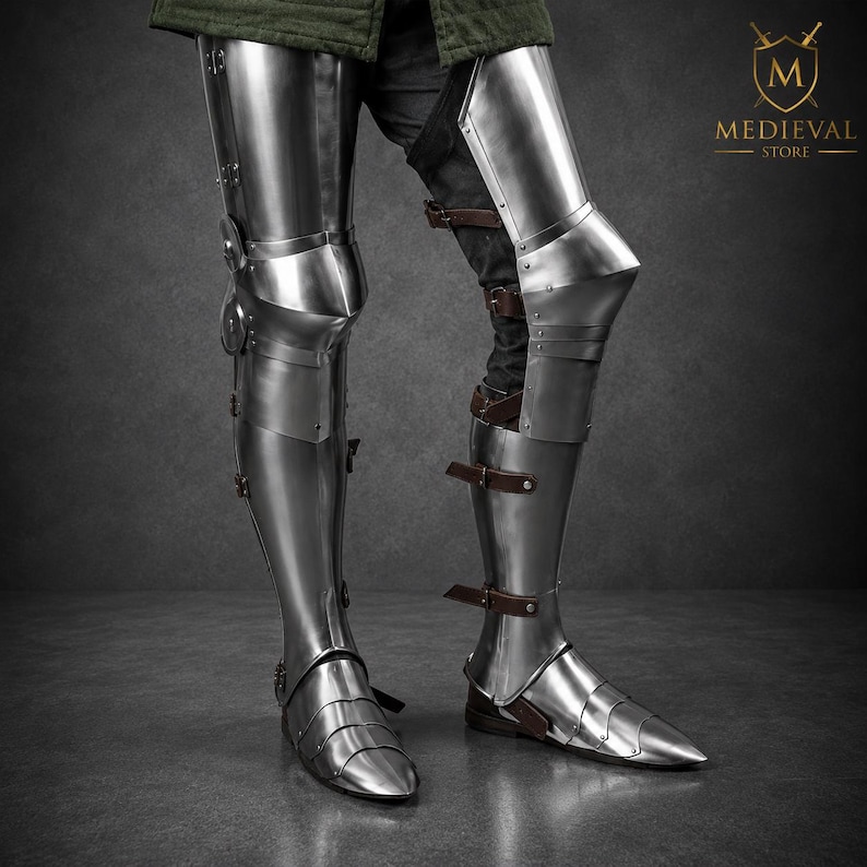 Steel Medieval Gothic Knight Leg Armor Set Full Steel Greaves for Cosplay & LARP image 8