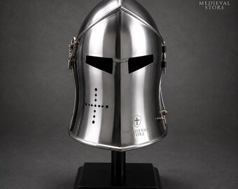 中世のバルビュート騎士の鎧ヘルメット、十字軍戦士の完全着用可能なヘルメット、ロールプレイギフト、ポーランド製ヘルメット