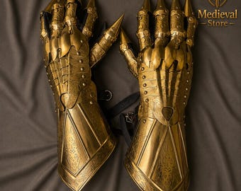 Guanteletes de armadura medieval con pinchos hechos a mano – Guantes de caballero de acero grabado / Armadura de fantasía para LARP y cosplay / Protectores de brazos para disfraces renacentistas