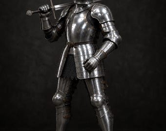 Medieval Full Suit of Armor with Pig Face Bascinet Helmet | Polished Steel Knight Armor | Gothic Combat Armor | Medieval Reenactment Costume