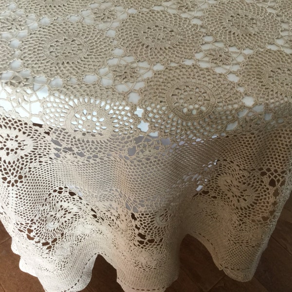 SOLD do not purchase Fine CROCHET TABLECLOTH cotton yarn 52" X 66"