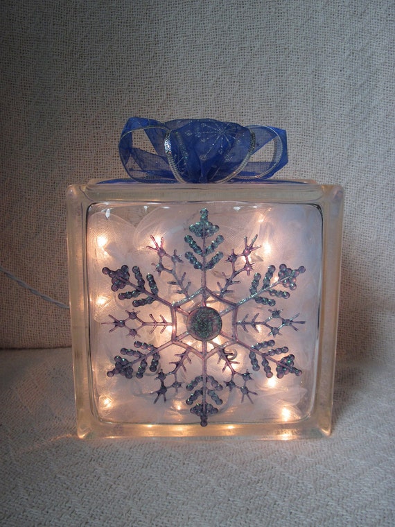 Snowflake Glass Block Home Decor Etsy