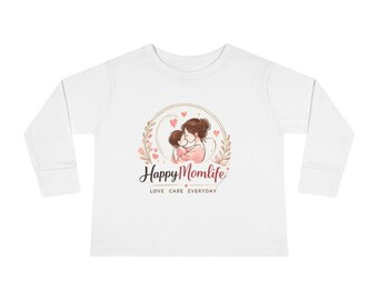 Camiseta de manga larga para niños pequeños con ilustración de mamá y bebé / Camiseta "Amor de mamá"