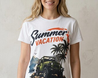 Sommarsemester Jeep Cat T-shirtklänning | Beach Palm Retro