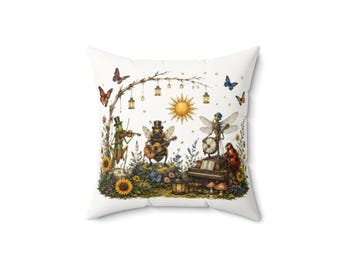 Cojín decorativo cuadrado con diseño de orquesta de insectos del bosque