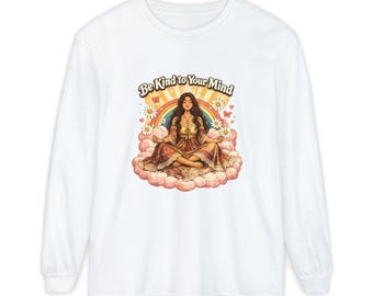 Sé amable con tu mente – Camiseta de manga larga / Camiseta con estampado vintage, Camiseta con mensaje de afirmación