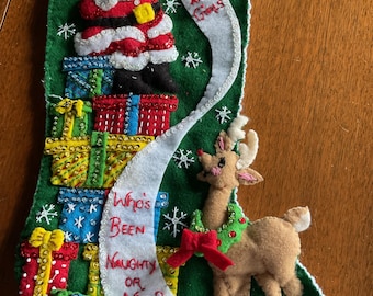 Finished Bucilla Felt Christmas Stocking: Hand Sewn Applique, Vintage Style