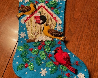 Bucilla finished “Christmas Birds” stocking