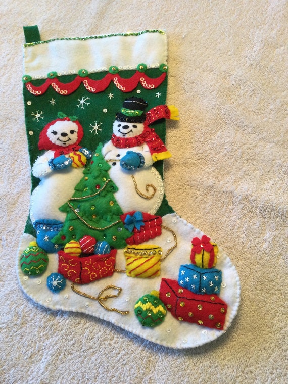 Finished Bucilla Felt Christmas Stocking Decorating the Tree Etsy