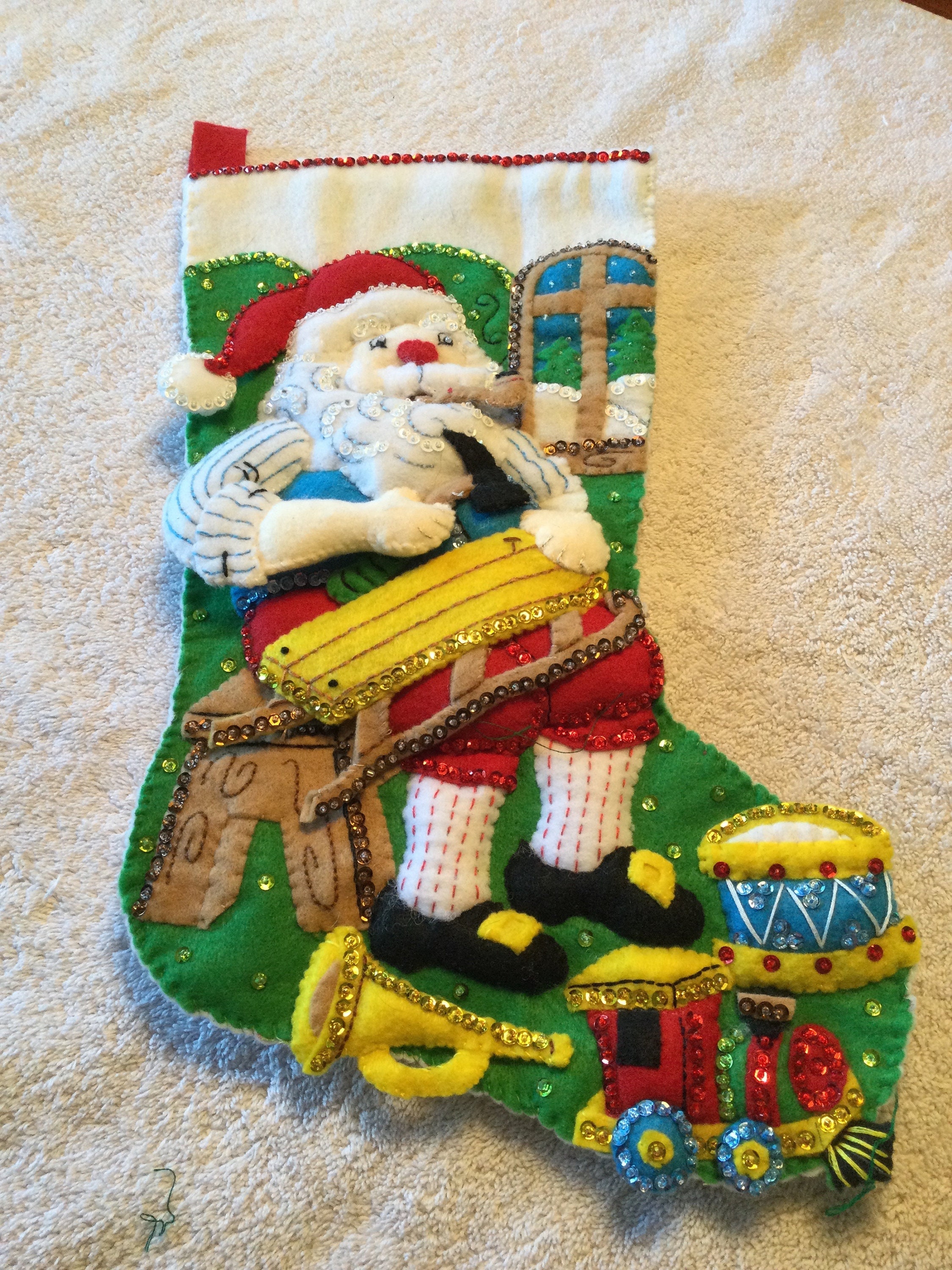 Bucilla stocking finished in time for Christmas! It's all hand work with