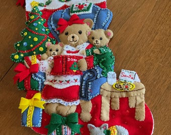 Finished Bucilla “Storytime Bears” Christmas Stocking