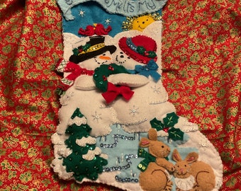 Bucilla completed 18” Christmas stocking “Your love melts my Heart”