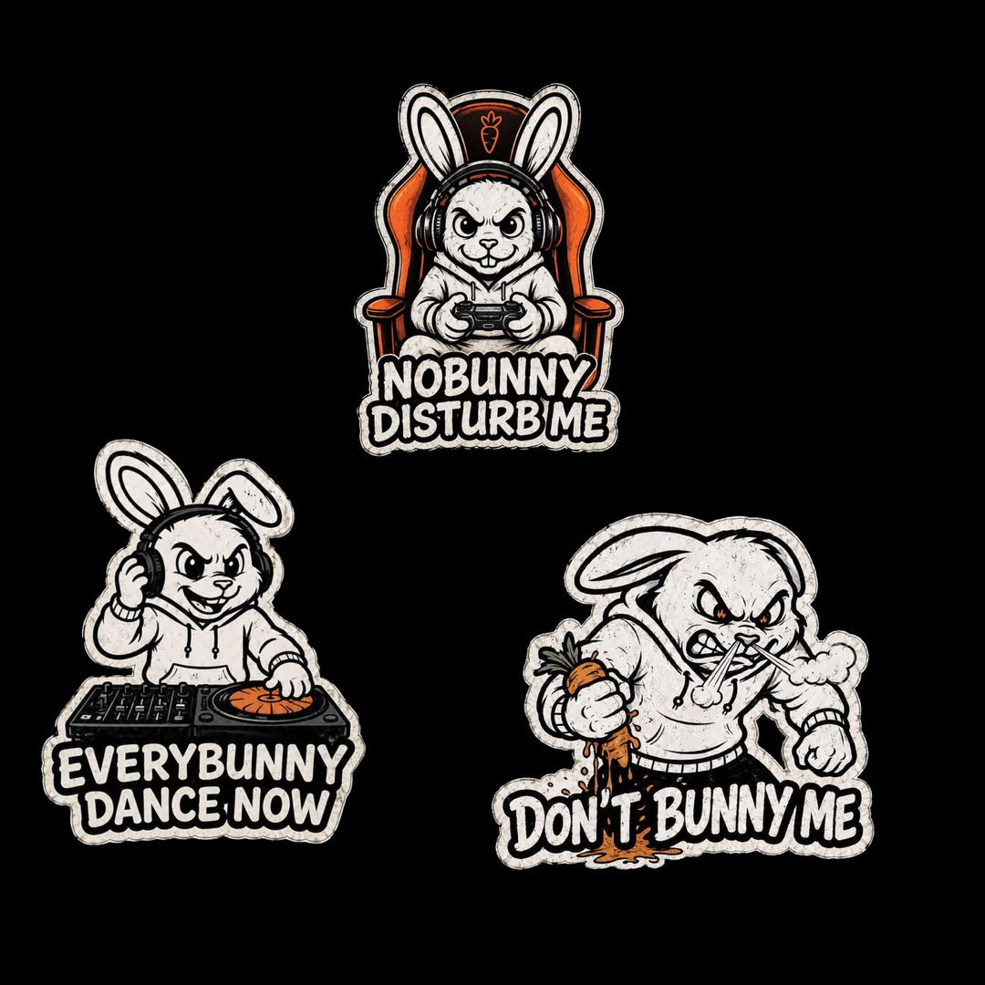 Rabbit Game Sticker Funny Gamer Bunny Sticker Pack, DJ Rabbit Decals, Nobunny Disturb Me ...