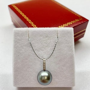Tahitian Pearl Pendant, 11-12mm Near Round Grey Tone, Tahitian Cultured Pearl Pendant, Pendant Only  021824-4
