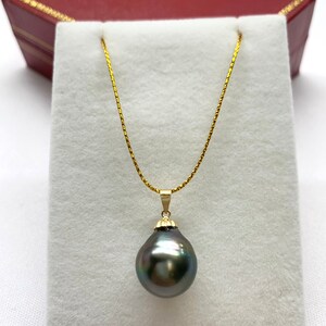 14K Yellow Gold AAA 14.2 mm Tear Drop Tahitian Cultured Pearl Pendant, Pendant only, 110523-13