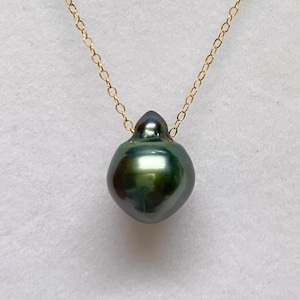 Tahitian Pearl Necklace W 14K Yellow gold filled Chain 18&quot;, Doorbuster Affordable Tahitian Pearl Pendant Necklace gift for her, 030725-2
